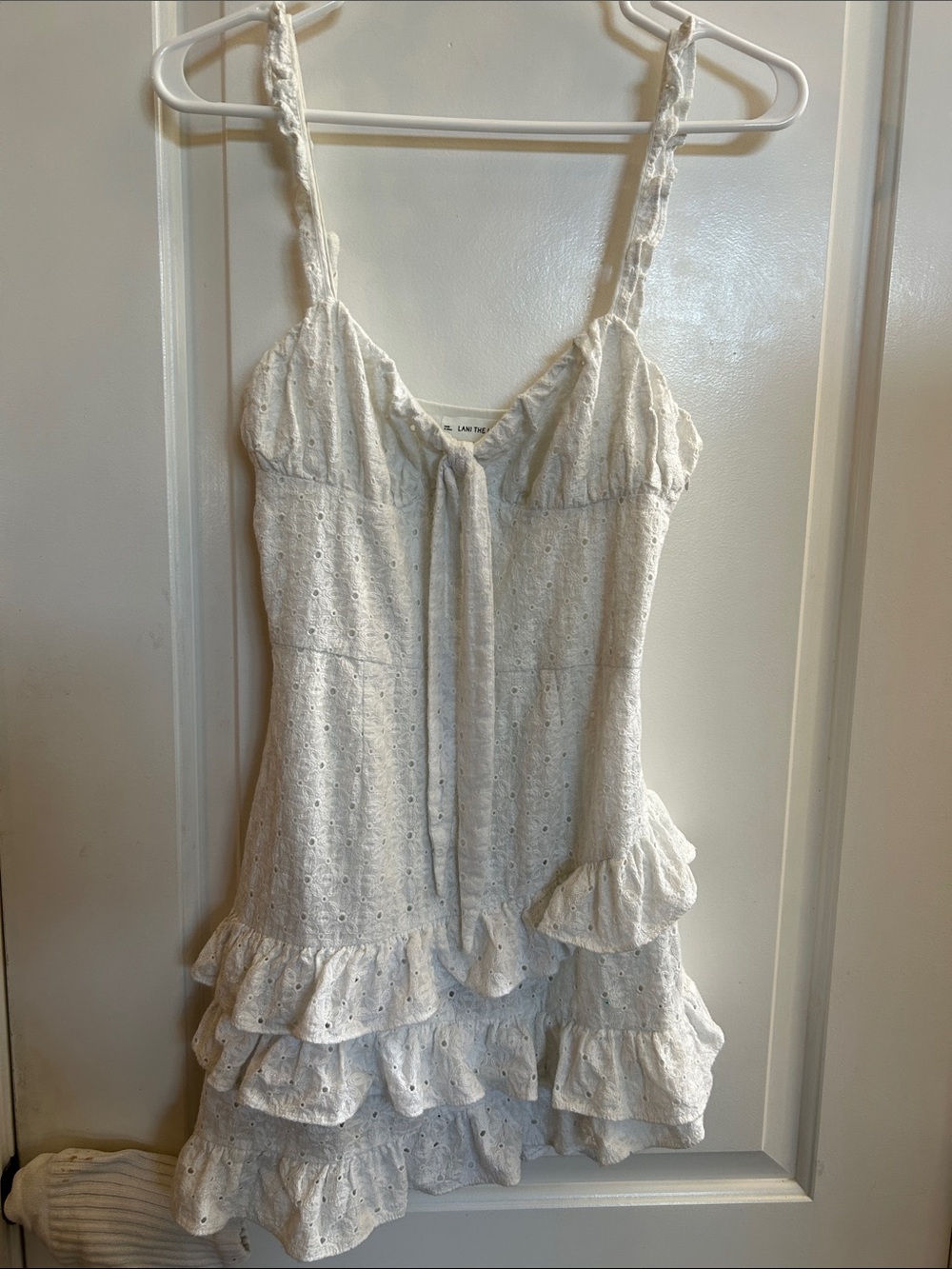 White Eyelet Ruffle Slip Dress with Tie Front
